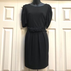 P Luca Milano Black Dress Self-Belted Stretch Sz M